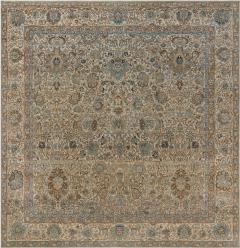 Fine Antique Persian Kirman Beige Blue Brown Handmade Wool Rug - 2454334