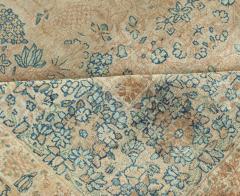 Fine Antique Persian Kirman Beige Blue Green Handmade Wool Rug - 2465152