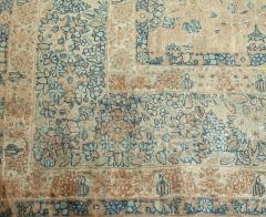 Fine Antique Persian Kirman Beige Blue Green Handmade Wool Rug - 2465154
