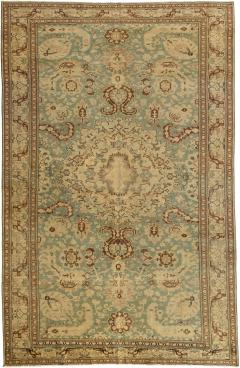 Fine Antique Turkish Sivas Green and Beige Handwoven Wool Rug - 3582383