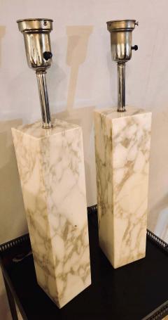 Fine Custom Pair of T H Robsjohn Gibbings Marble Column Form Table Lamps - 1296882