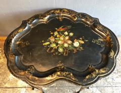 Fine English 19th Century Floral Tole Tray on Regency Style Stand - 1400455