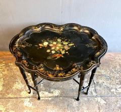 Fine English 19th Century Floral Tole Tray on Regency Style Stand - 1400458