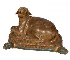 Fine European Carved and Painted Dog Lying on a Pillow - 4136944