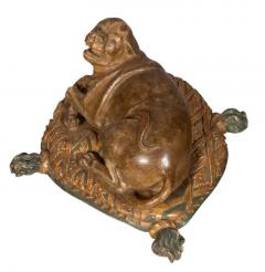 Fine European Carved and Painted Dog Lying on a Pillow - 4136952