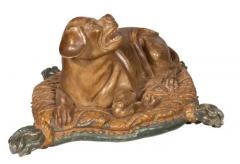 Fine European Carved and Painted Dog Lying on a Pillow - 4137074