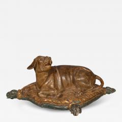 Fine European Carved and Painted Dog Lying on a Pillow - 4152171