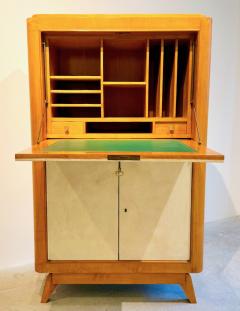 Fine French 1940s Sycamore and Parchment Secretary - 4389602