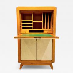 Fine French 1940s Sycamore and Parchment Secretary - 4391831