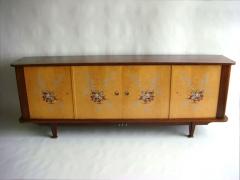 Fine French 1950s Sycamore and Rosewood Sideboard with Original Painted Doors - 365177