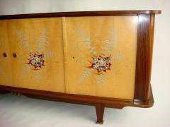 Fine French 1950s Sycamore and Rosewood Sideboard with Original Painted Doors - 365178