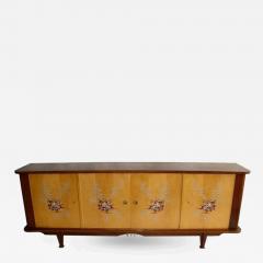 Fine French 1950s Sycamore and Rosewood Sideboard with Original Painted Doors - 366510