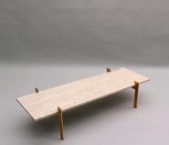 Fine French 1960s Brass and Travertine Coffee Table - 3494882