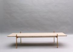 Fine French 1960s Brass and Travertine Coffee Table - 3494970