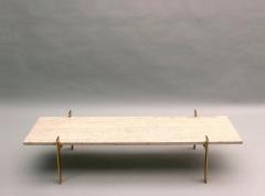 Fine French 1960s Brass and Travertine Coffee Table - 3494975
