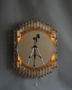 Fine French 1970s Metal and Glass Illuminated Mirror - 4409355