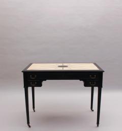 Fine French Blackened Wood Desk with an Off White Lacquered Top with Inlays - 3494973