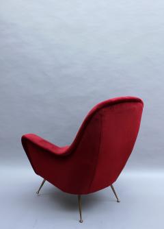 Fine Italian Red Velvet Armchair with Brass Legs 1970s - 430855