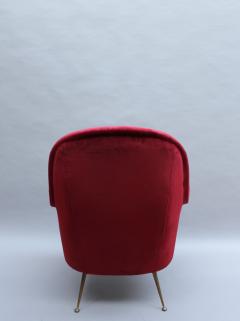 Fine Italian Red Velvet Armchair with Brass Legs 1970s - 430856
