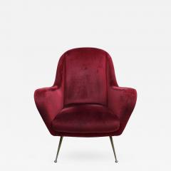 Fine Italian Red Velvet Armchair with Brass Legs 1970s - 432159