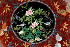 Fine Japanese Cloisonn Enamel Charger Peonies Birds Butterflies Goto Seizabur  - 4556417
