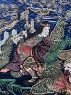 Fine Japanese Embroidery Silk Fukusa Kabuki Story Meiji Period - 4010685