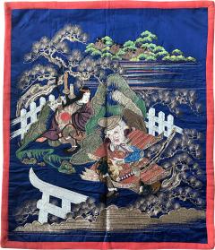 Fine Japanese Embroidery Silk Fukusa Kabuki Story Meiji Period - 4014820