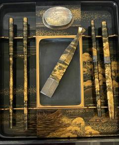Fine Japanese Lacquer Fujiyama Makie Suzuribako with Complete Writing Implements - 3035964