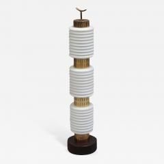 Fine Opaline Brass and Wood Table Lamp - 366514