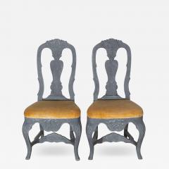 Fine Pair of 19th Century Swedish Rococo Chairs in Black Paint - 4355102