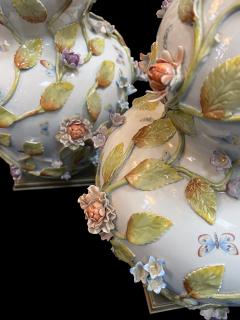 Fine Pair of Continental Double Gourd Lamps with Applied Floral Vines - 4122585