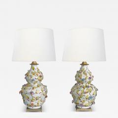 Fine Pair of Continental Double Gourd Lamps with Applied Floral Vines - 4122640