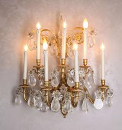 Fine Pair of Gilt Bronze and Rock Crystal Wall Lights France - 632767