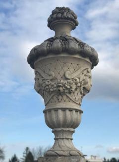 Fine Pair of Italian Carved Stone Garden Vases with Base - 632697