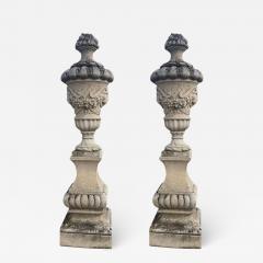 Fine Pair of Italian Carved Stone Garden Vases with Base - 633232