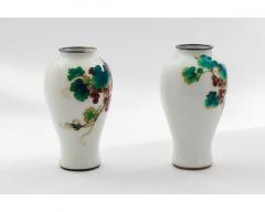 Fine Pair of Japanese Cloisonn Enamel Vases by Ando with Grapes on White Ground - 4552885