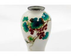 Fine Pair of Japanese Cloisonn Enamel Vases by Ando with Grapes on White Ground - 4552887