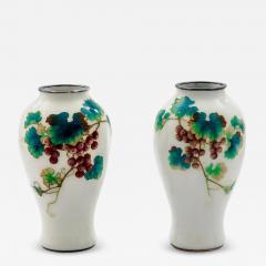 Fine Pair of Japanese Cloisonn Enamel Vases by Ando with Grapes on White Ground - 4552907