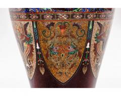Fine Pair of Meiji Cloisonn Enamel Vases Attributed to The Ando Jubei Company - 4556112