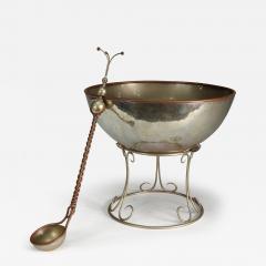 Fine Quality Handmade Arts Crafts Style Silver Plated Punch Bowl Ladle - 4232775