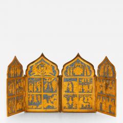 Fine Russian Old Believers Tetraptych Copper Icon with 20 Devotional Panels - 4731695