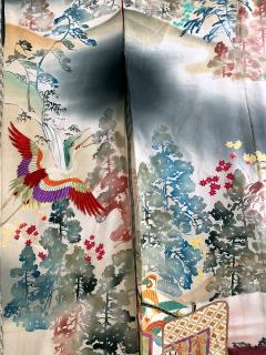Fine Vintage Japanese Furisode Kimono with Yuzen Dyes and Embroidery - 1430010