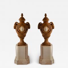 Fine and Monumental Pair of Italian Neoclassical Siena Marble Urns on Pedestal - 4412648