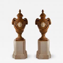 Fine and Monumental Pair of Italian Neoclassical Siena Marble Urns on Pedestal - 4703652