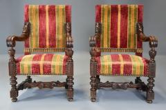Fine pair of 19thc French walnut open armchairs in the Baroque style - 4800015
