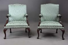 Fine pair of mahogany Gainsborough armchairs in the George II style - 4806094