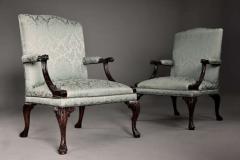 Fine pair of mahogany Gainsborough armchairs in the George II style - 4806101