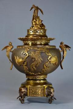 Fine quality French Japonisme style bronze incense burner set - 4774347