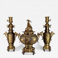 Fine quality French Japonisme style bronze incense burner set - 4775701
