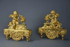 Fine quality late 19thC Louis XIV style ormolu figural chenets or fire dogs - 4757128